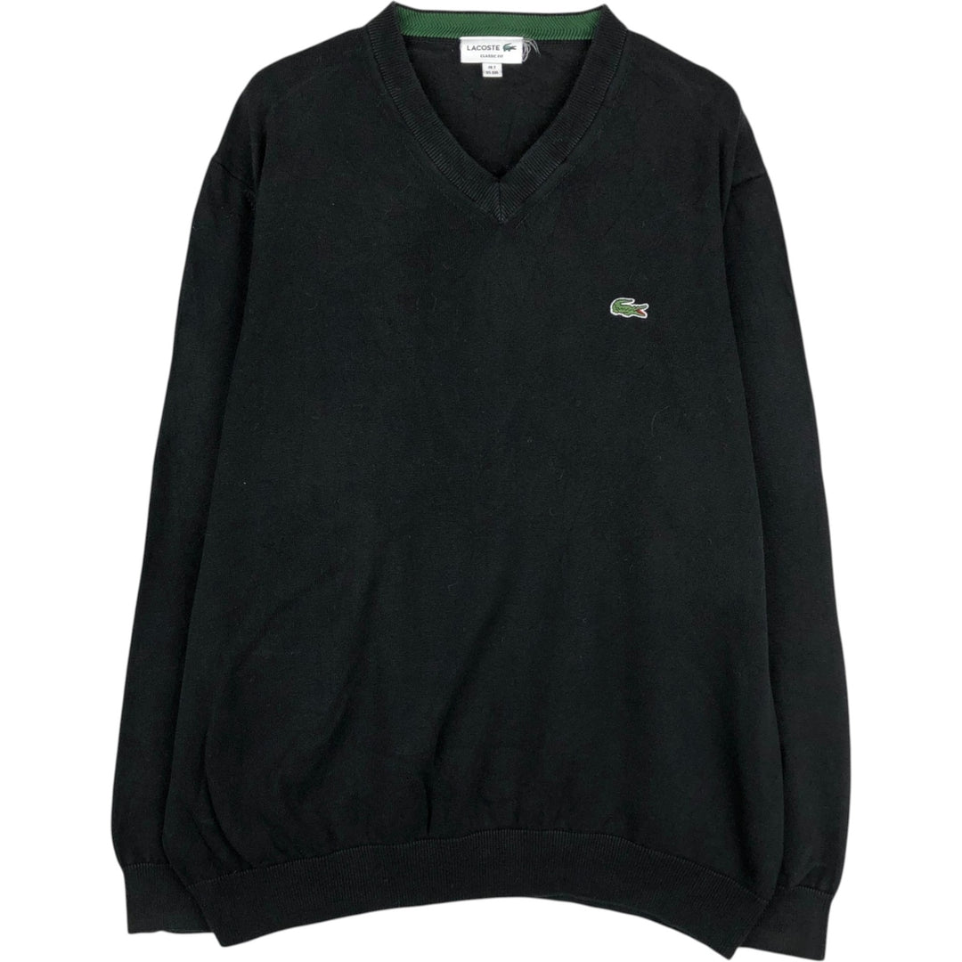 Lacoste CLASSIC FIT V-neck Cotton Knit Sweater, Size 7 (Men's XXL equivalent) cotton black type Vintage Second Hand