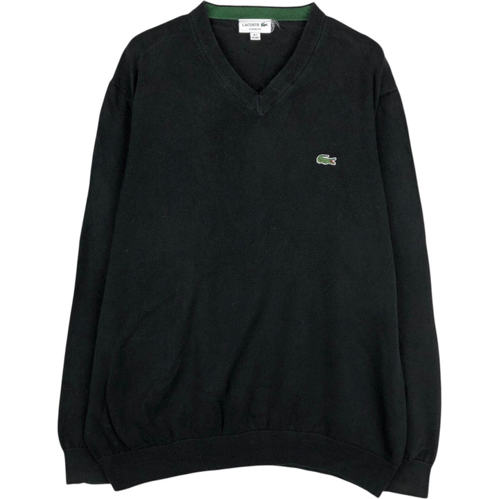 Lacoste CLASSIC FIT V-neck Cotton Knit Sweater, Size 7 (Men's XXL equivalent) cotton black type Vintage Second Hand