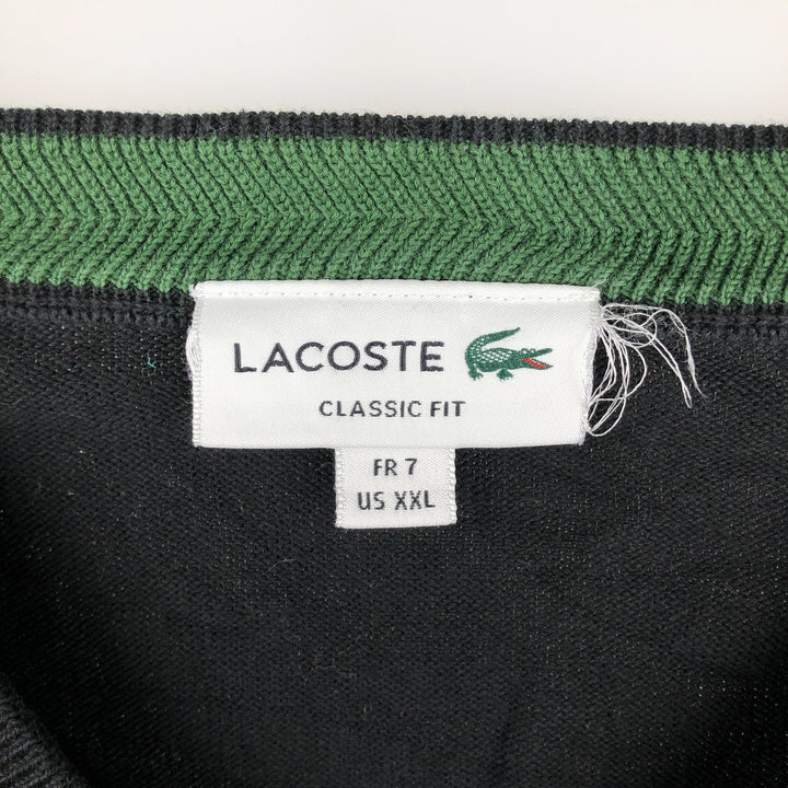 Lacoste CLASSIC FIT V-neck Cotton Knit Sweater, Size 7 (Men's XXL equivalent) cotton black type Vintage Second Hand