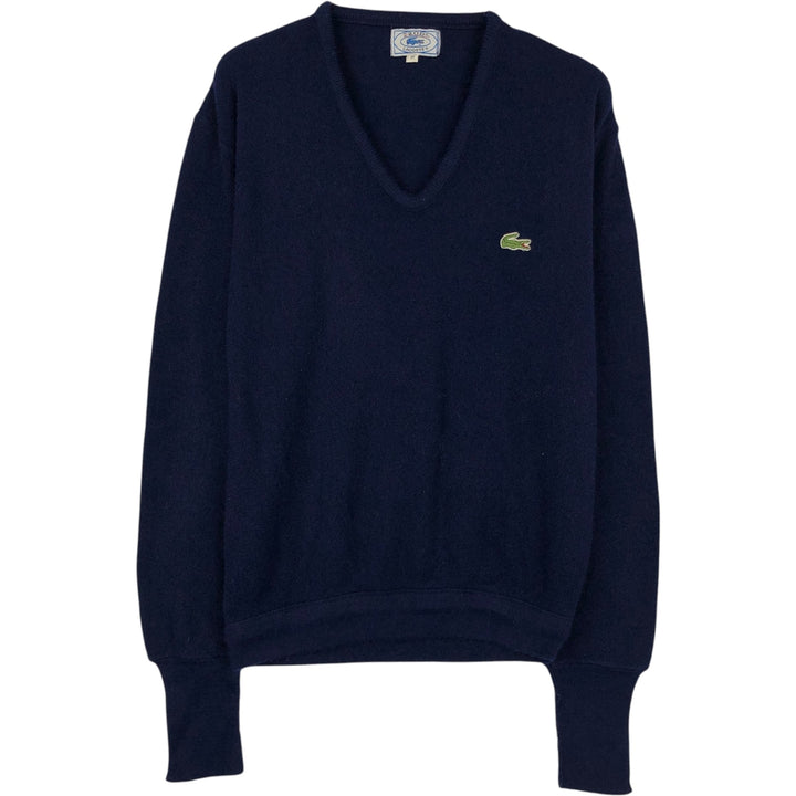 Vintage 70s-80'S Lacoste IZOD V-neck acrylic knit sweater, made in USA, men's size M equivalent. Oron Acrylic navy blue type Vintage Second Hand