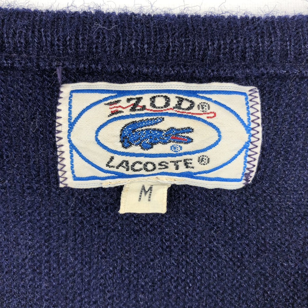 Vintage 70s-80'S Lacoste IZOD V-neck acrylic knit sweater, made in USA, men's size M equivalent. Oron Acrylic navy blue type Vintage Second Hand