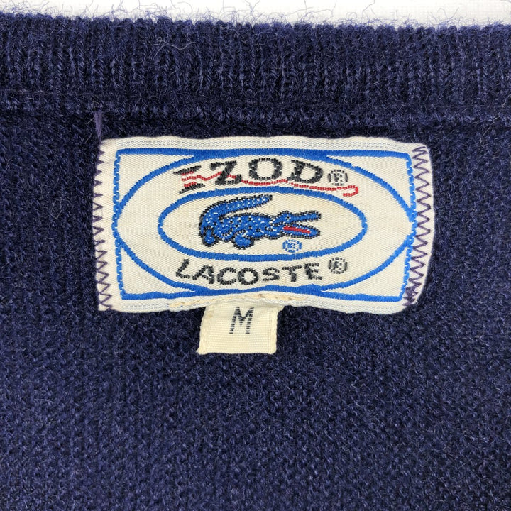 Vintage 70s-80'S Lacoste IZOD V-neck acrylic knit sweater, made in USA, men's size M equivalent. Oron Acrylic navy blue type Vintage Second Hand