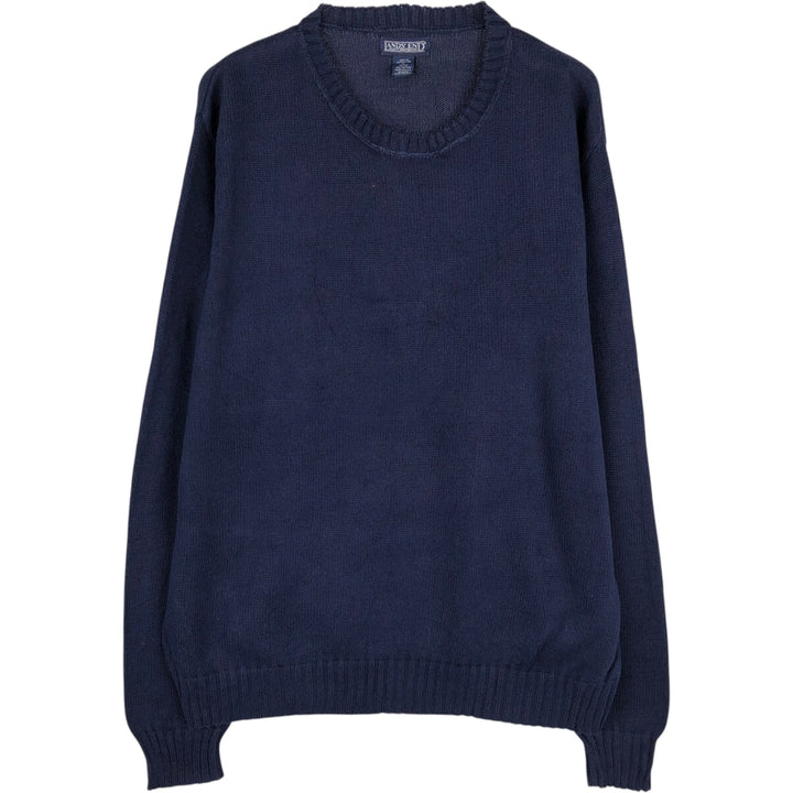 1990'S Lands' End Cotton Knit Sweater, Made in USA, Men's Size L (approx.), Vintage cotton navy blue type Vintage Second Hand