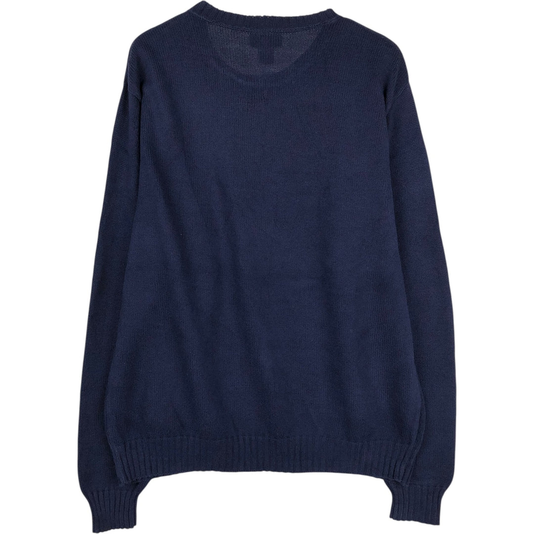 1990'S Lands' End Cotton Knit Sweater, Made in USA, Men's Size L (approx.), Vintage cotton navy blue type Vintage Second Hand