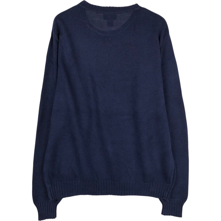 1990'S Lands' End Cotton Knit Sweater, Made in USA, Men's Size L (approx.), Vintage cotton navy blue type Vintage Second Hand