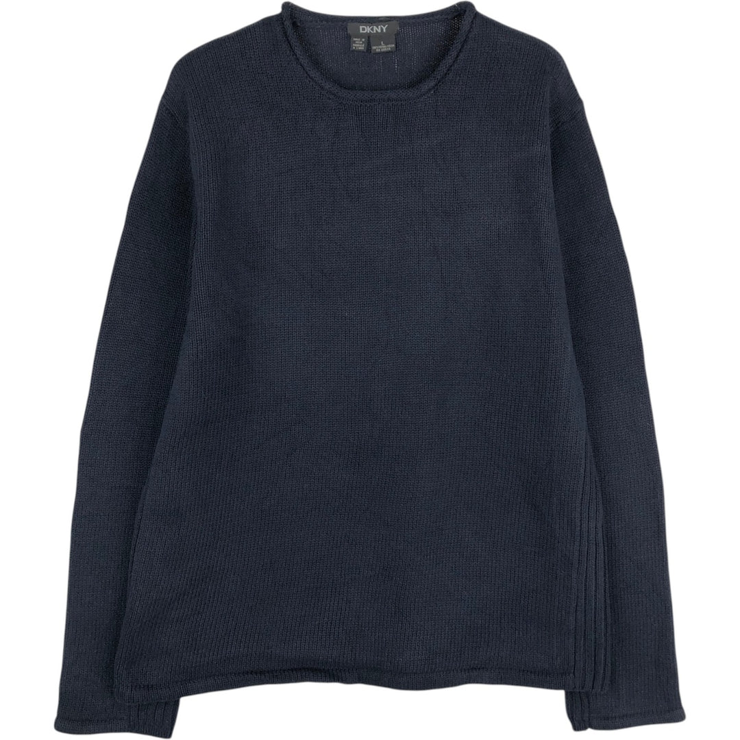 2000'S Donna Karan New York (DKNY) Roll Neck Cotton Knit Sweater, Men's Size L (approx.) cotton black type Vintage Second Hand