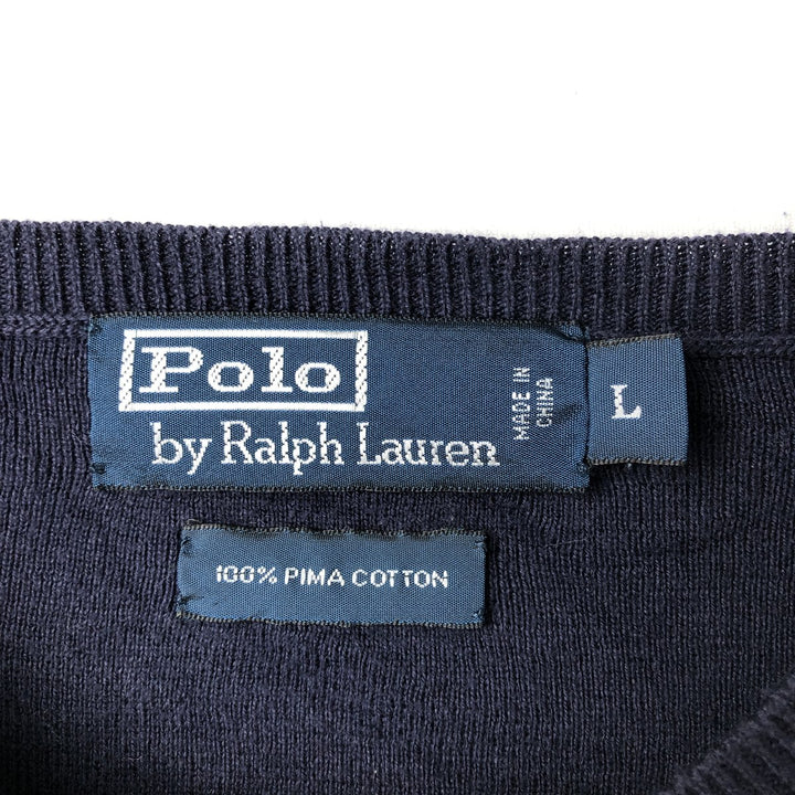 Ralph Lauren POLO by Ralph Lauren Pima Cotton Knit Sweater, Men's Size L Pima Cotton navy blue type Vintage Second Hand