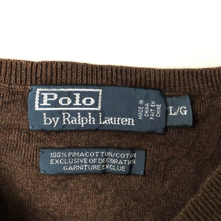 Ralph Lauren POLO by Ralph Lauren V-neck Pima cotton knit sweater, men's size L Pima Cotton brown type Vintage Second Hand