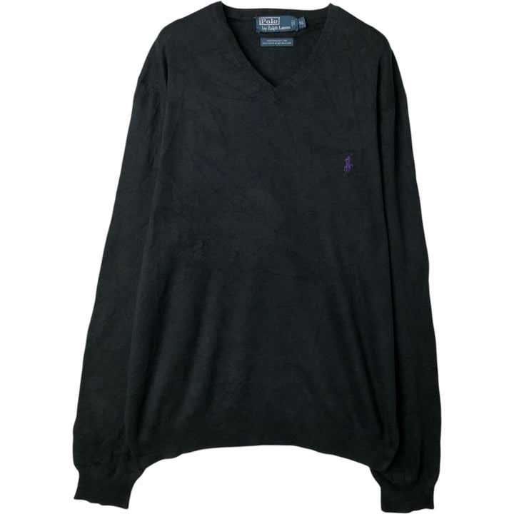 Ralph Lauren POLO by Ralph Lauren V-neck Pima cotton knit sweater, men's size XL Pima Cotton black type Vintage Second Hand