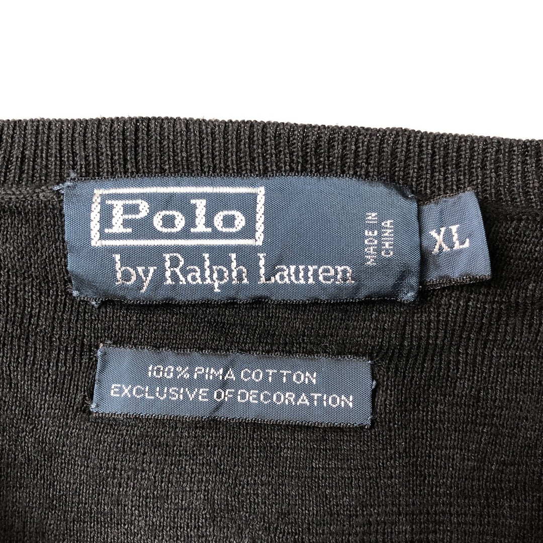Ralph Lauren POLO by Ralph Lauren V-neck Pima cotton knit sweater, men's size XL Pima Cotton black type Vintage Second Hand