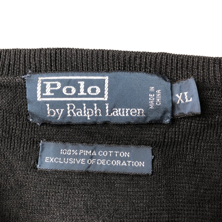 Ralph Lauren POLO by Ralph Lauren V-neck Pima cotton knit sweater, men's size XL Pima Cotton black type Vintage Second Hand
