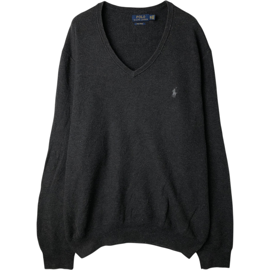 Ralph Lauren POLO by Ralph Lauren V-neck Pima cotton knit sweater, men's size XXL Pima Cotton gray type Vintage Second Hand
