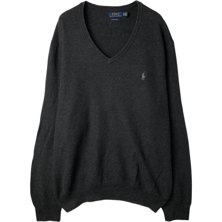 Ralph Lauren POLO by Ralph Lauren V-neck Pima cotton knit sweater, men's size XXL Pima Cotton gray type Vintage Second Hand