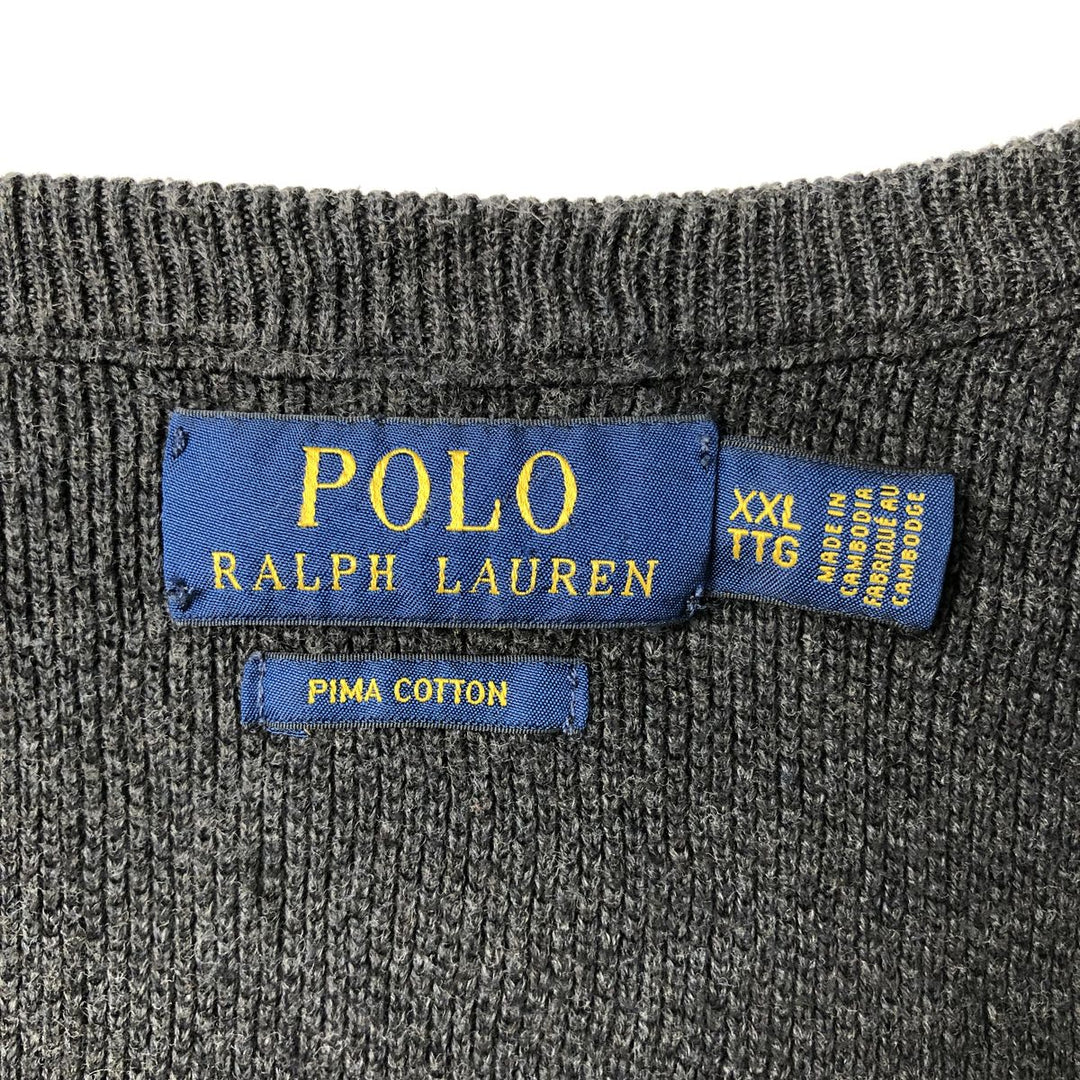 Ralph Lauren POLO by Ralph Lauren V-neck Pima cotton knit sweater, men's size XXL Pima Cotton gray type Vintage Second Hand