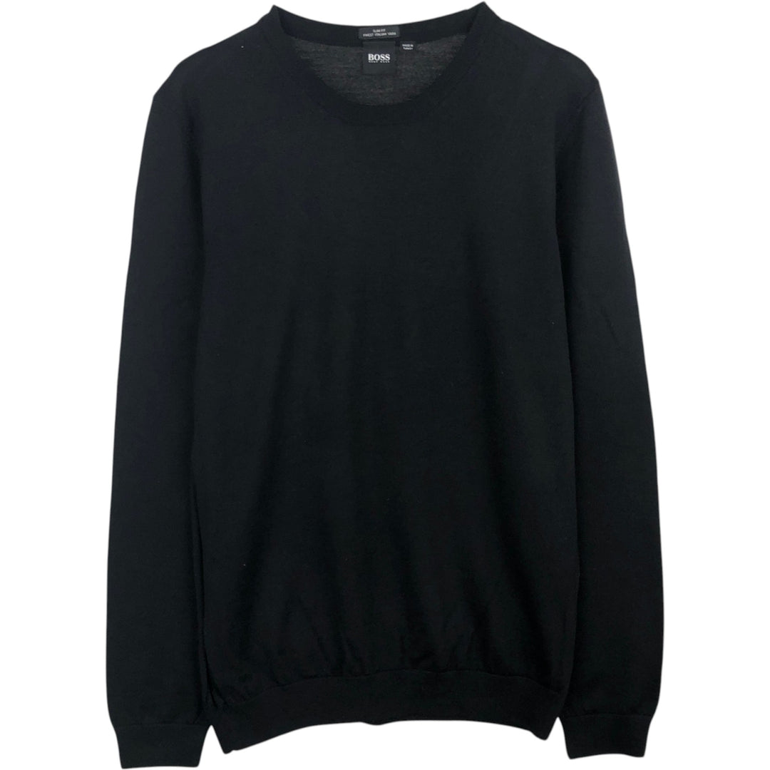 Hugo Boss Slim Fit Finest Italian Yarn Wool Knit Sweater, Men's Size L (approx.) wool black type Vintage Second Hand