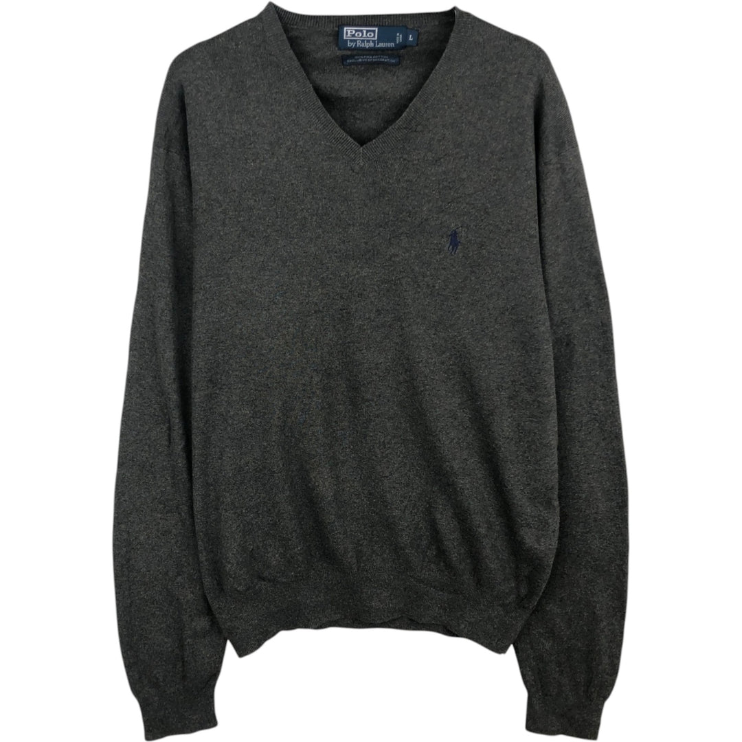 Ralph Lauren POLO by Ralph Lauren V-neck Pima cotton knit sweater, men's size L Pima Cotton gray type Vintage Second Hand
