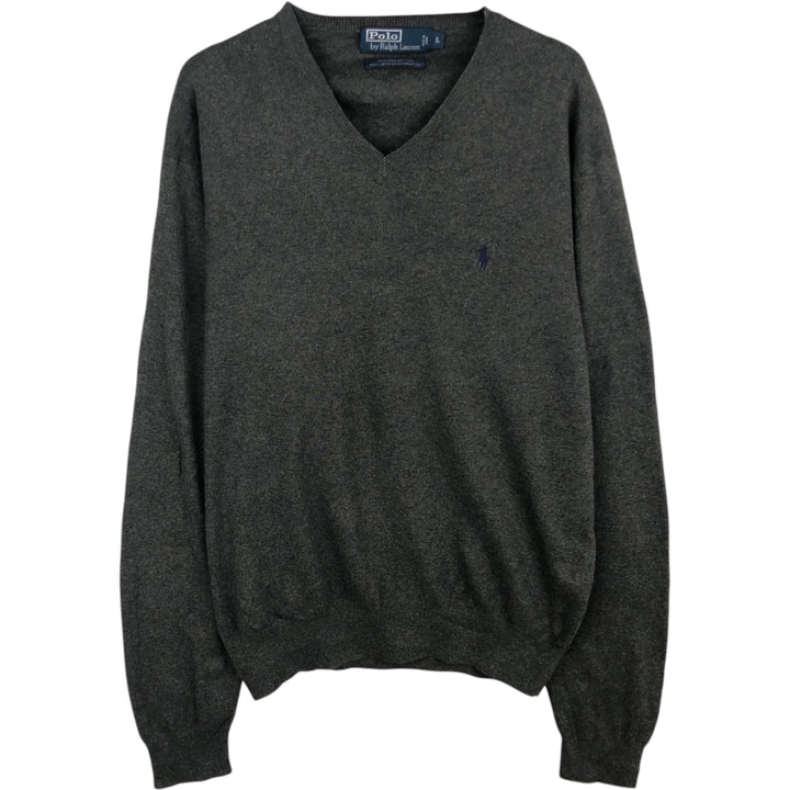 Ralph Lauren POLO by Ralph Lauren V-neck Pima cotton knit sweater, men's size L Pima Cotton gray type Vintage Second Hand