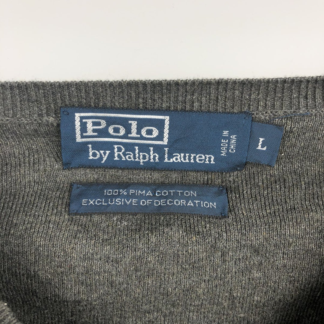 Ralph Lauren POLO by Ralph Lauren V-neck Pima cotton knit sweater, men's size L Pima Cotton gray type Vintage Second Hand
