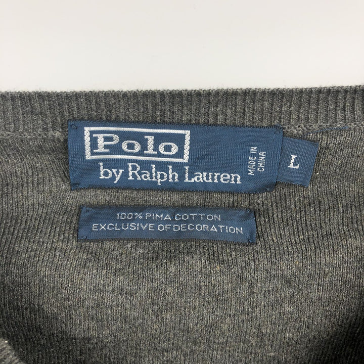 Ralph Lauren POLO by Ralph Lauren V-neck Pima cotton knit sweater, men's size L Pima Cotton gray type Vintage Second Hand