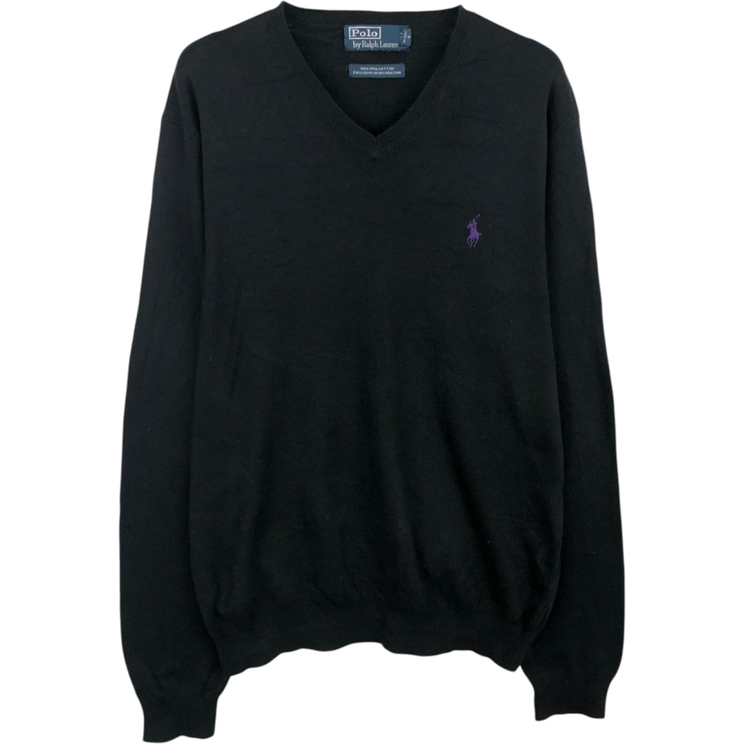 Ralph Lauren POLO by Ralph Lauren V-neck Pima cotton knit sweater, men's size M Pima Cotton black type Vintage Second Hand