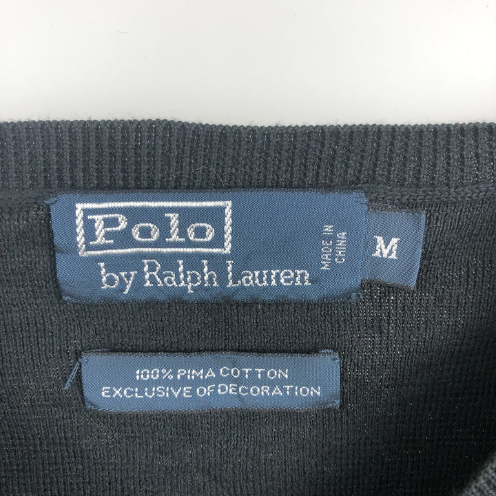 Ralph Lauren POLO by Ralph Lauren V-neck Pima cotton knit sweater, men's size M Pima Cotton black type Vintage Second Hand