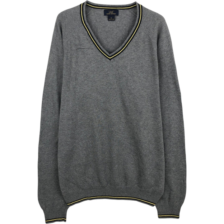 Brooks Brothers 346 V-neck Cotton Knit Sweater, Men's Size XL (approx.) cotton gray type Vintage Second Hand