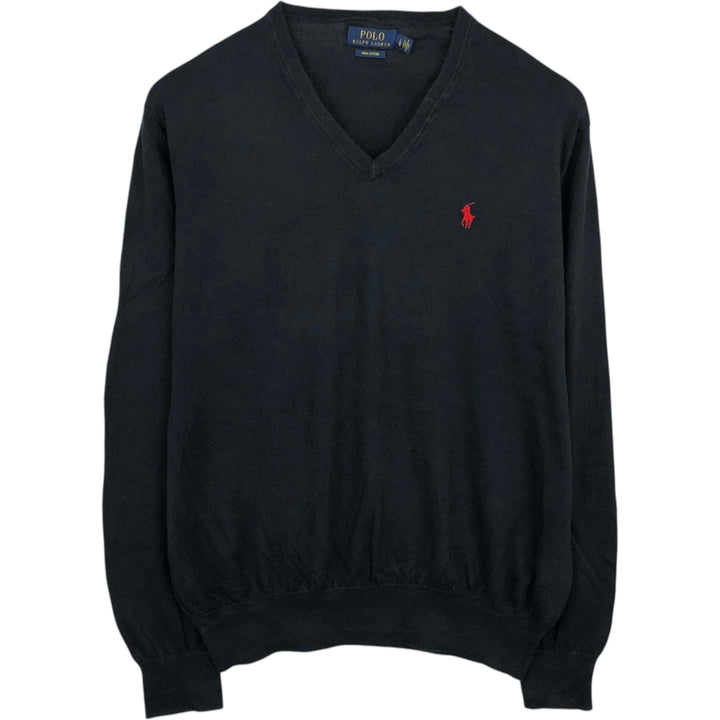 Ralph Lauren POLO RALPH LAUREN V-neck Pima cotton knit sweater, men's size L Pima Cotton black type Vintage Second Hand