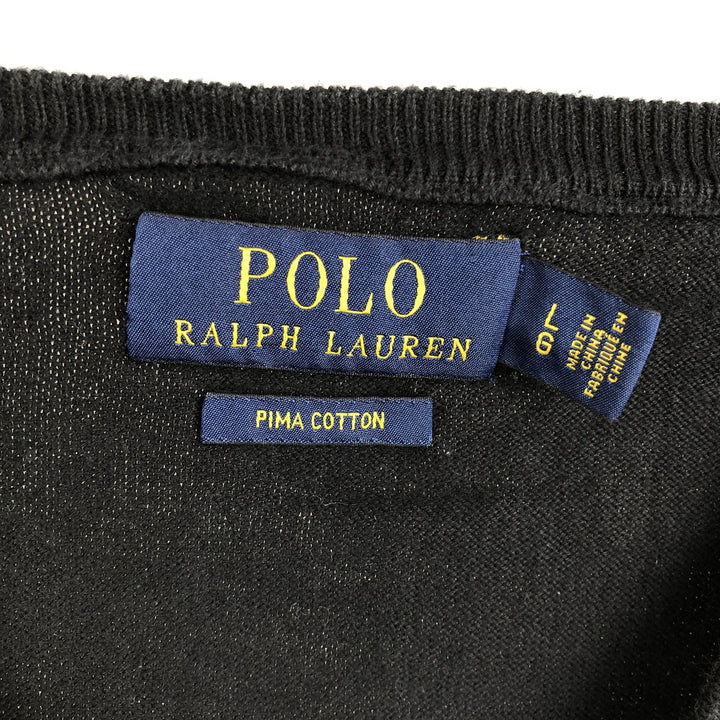 Ralph Lauren POLO RALPH LAUREN V-neck Pima cotton knit sweater, men's size L Pima Cotton black type Vintage Second Hand