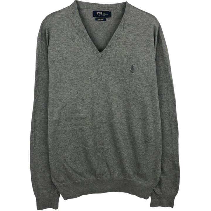 Ralph Lauren POLO RALPH LAUREN V-neck Pima cotton knit sweater, men's size L Pima Cotton gray type Vintage Second Hand