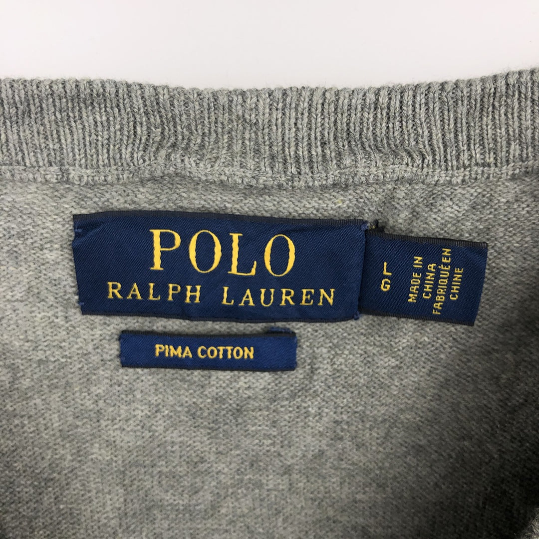 Ralph Lauren POLO RALPH LAUREN V-neck Pima cotton knit sweater, men's size L Pima Cotton gray type Vintage Second Hand
