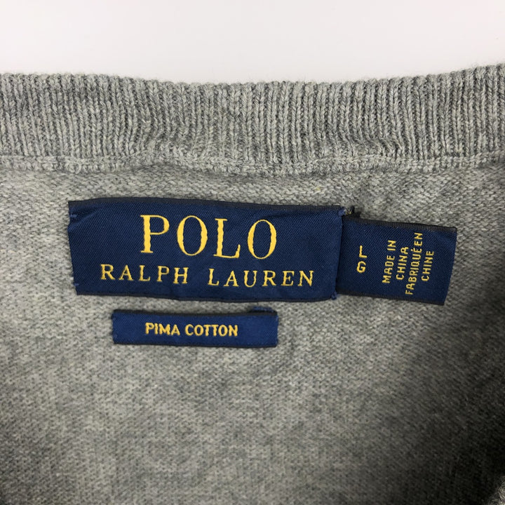 Ralph Lauren POLO RALPH LAUREN V-neck Pima cotton knit sweater, men's size L Pima Cotton gray type Vintage Second Hand