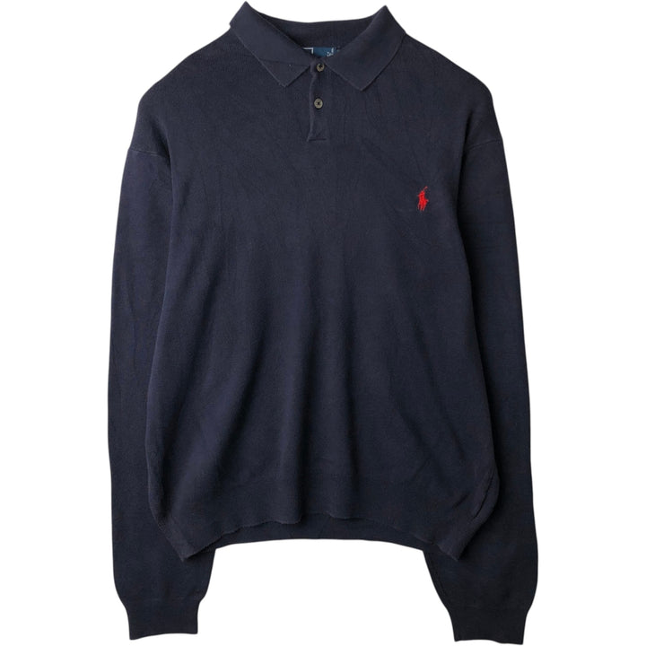 Ralph Lauren POLO by Ralph Lauren Cotton Knit Half-Button Sweater, Men's Size XL (approx.) Pima Cotton navy blue type Vintage Second Hand