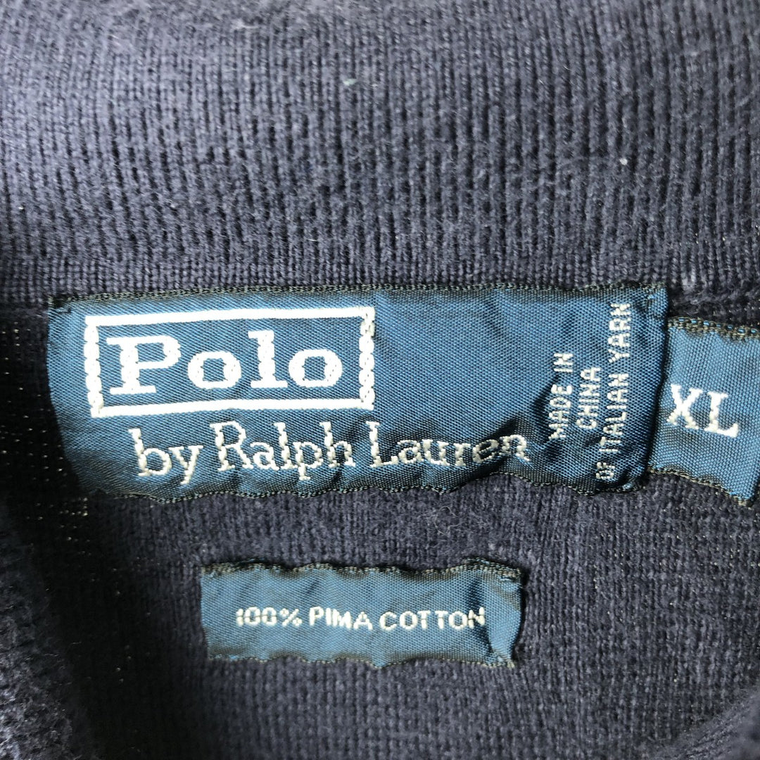 Ralph Lauren POLO by Ralph Lauren Cotton Knit Half-Button Sweater, Men's Size XL (approx.) Pima Cotton navy blue type Vintage Second Hand