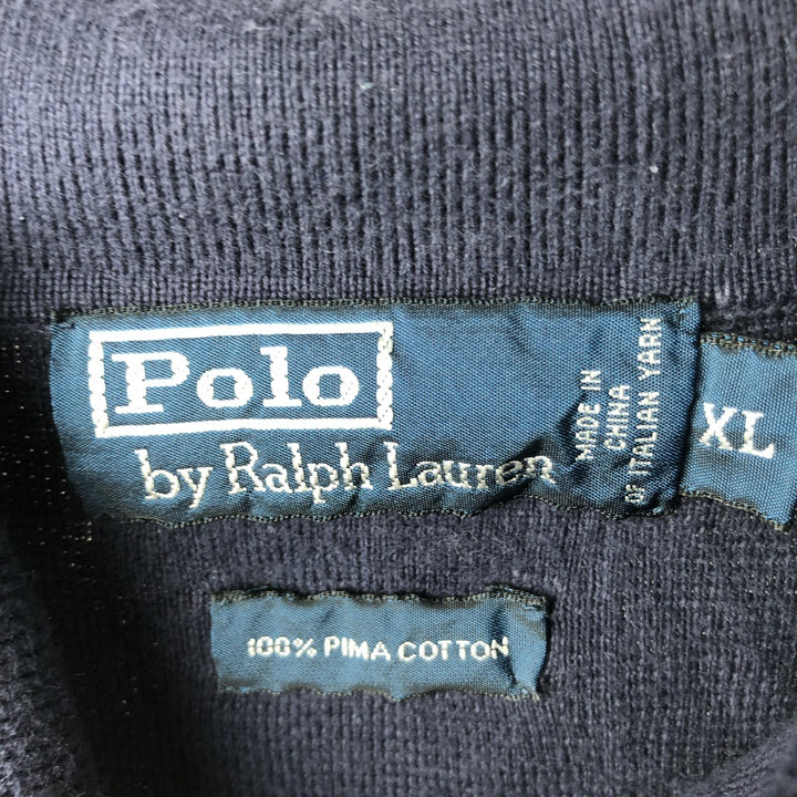 Ralph Lauren POLO by Ralph Lauren Cotton Knit Half-Button Sweater, Men's Size XL (approx.) Pima Cotton navy blue type Vintage Second Hand