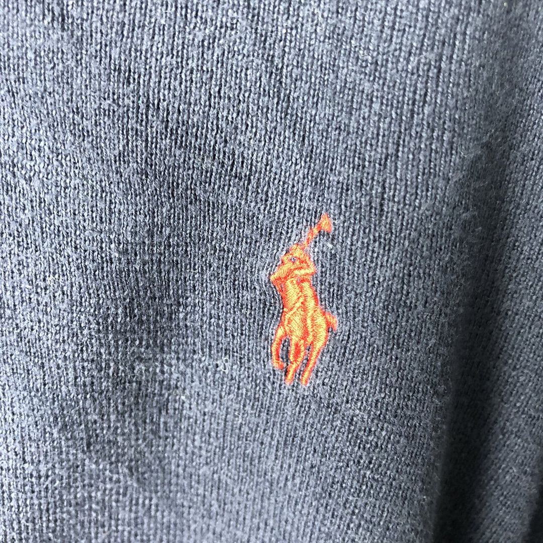 Ralph Lauren POLO by Ralph Lauren Cotton Knit Half-Button Sweater, Men's Size XL (approx.) Pima Cotton navy blue type Vintage Second Hand
