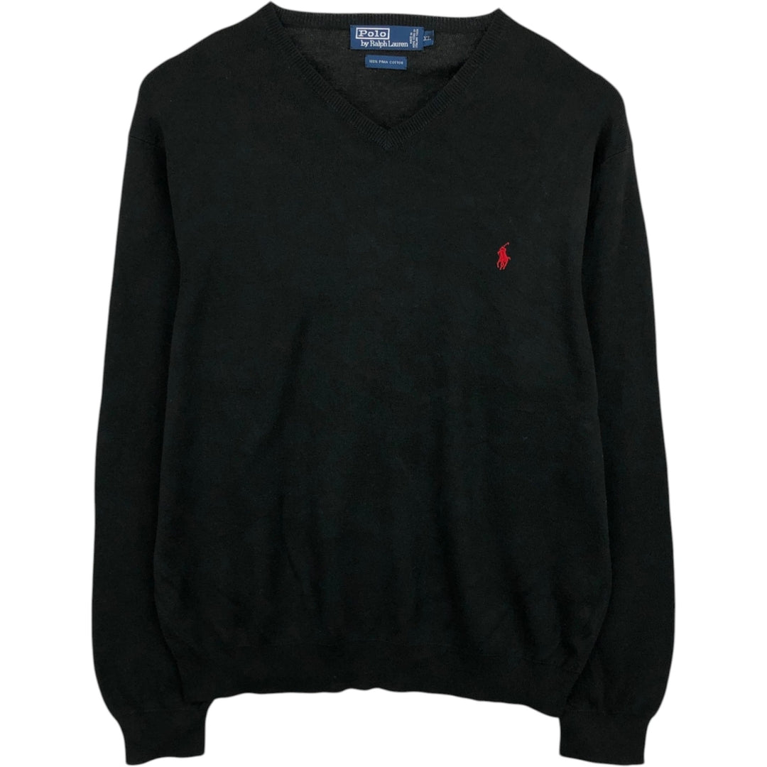 Ralph Lauren POLO by Ralph Lauren V-neck Pima cotton knit sweater, men's size XL Pima Cotton black type Vintage Second Hand
