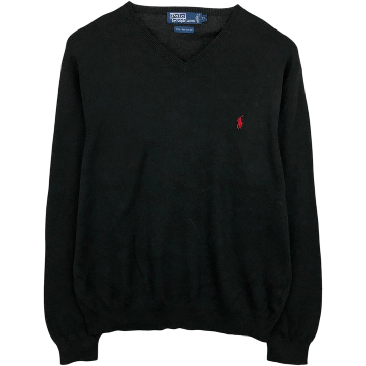 Ralph Lauren POLO by Ralph Lauren V-neck Pima cotton knit sweater, men's size XL Pima Cotton black type Vintage Second Hand