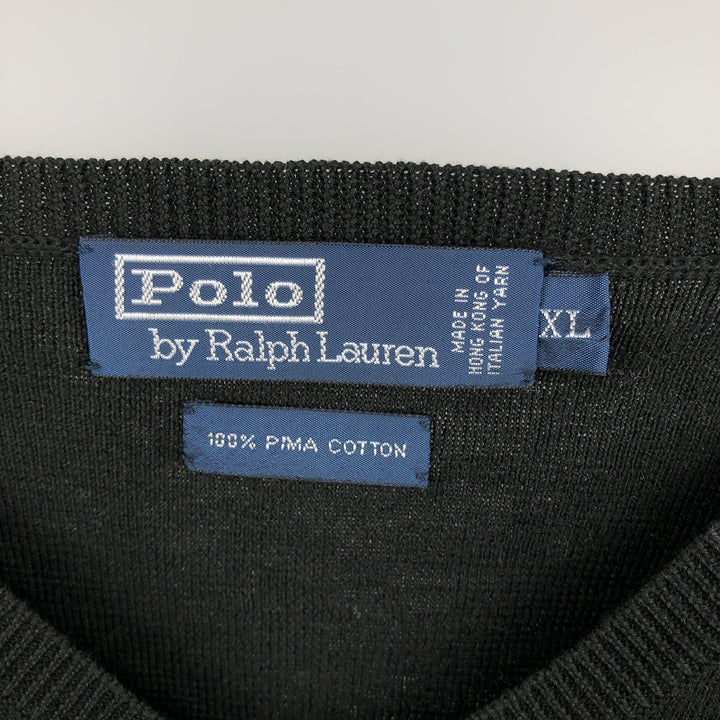Ralph Lauren POLO by Ralph Lauren V-neck Pima cotton knit sweater, men's size XL Pima Cotton black type Vintage Second Hand