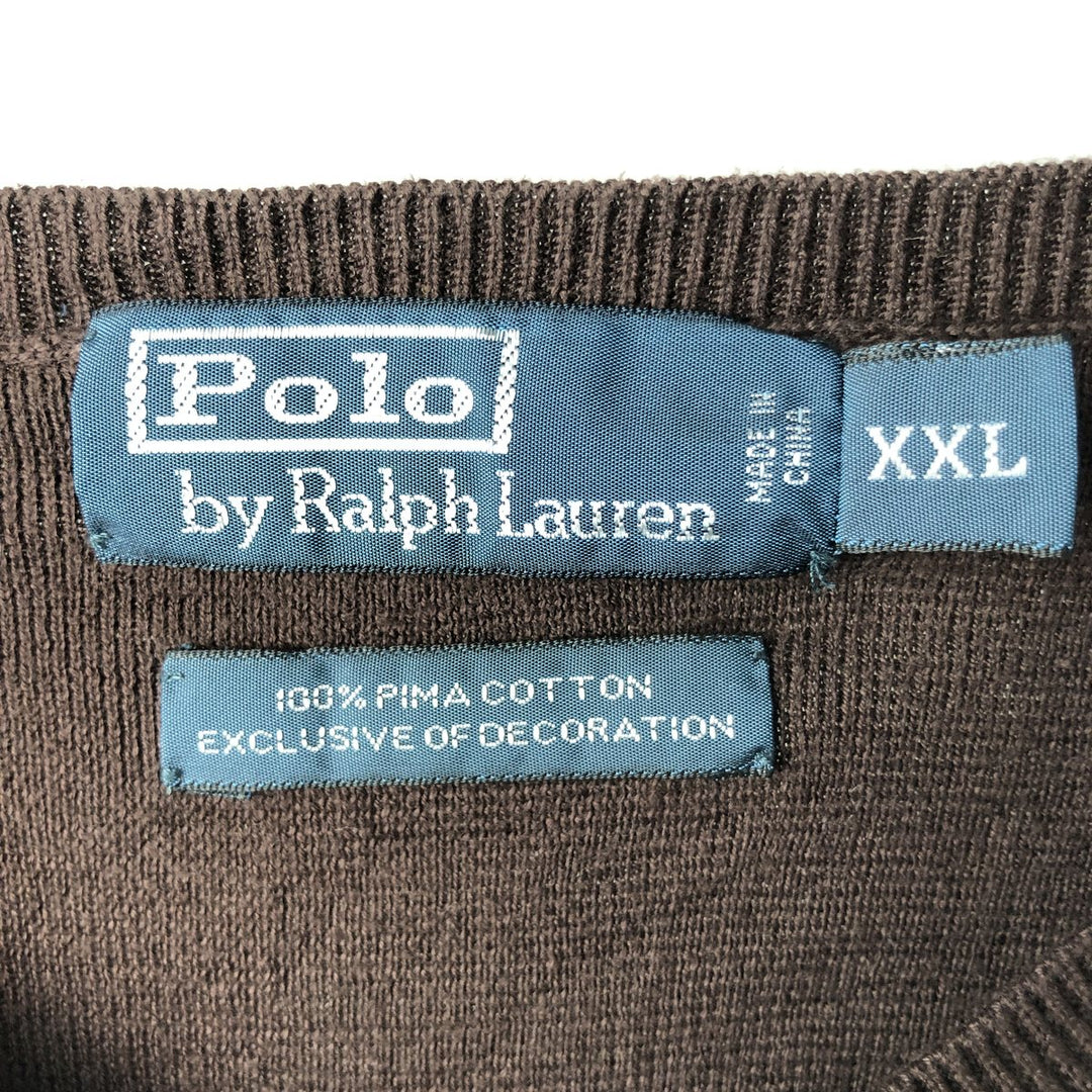 Ralph Lauren POLO by Ralph Lauren V-neck Pima cotton knit sweater, men's size XXL Pima Cotton brown type Vintage Second Hand