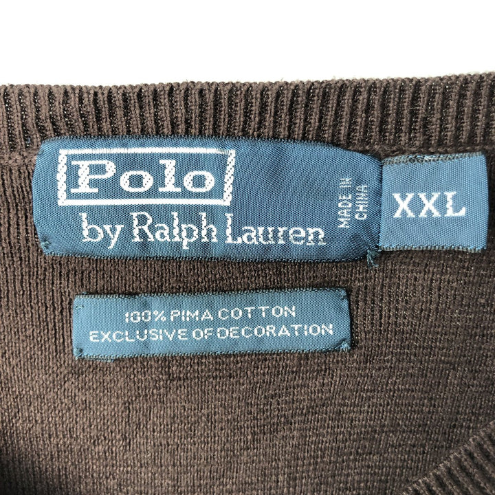 Ralph Lauren POLO by Ralph Lauren V-neck Pima cotton knit sweater, men's size XXL Pima Cotton brown type Vintage Second Hand