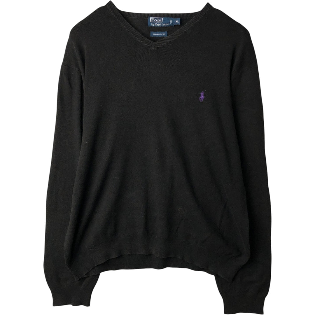 Ralph Lauren POLO by Ralph Lauren V-neck Pima cotton knit sweater, men's size XL Pima Cotton Charcoal Vintage Second Hand