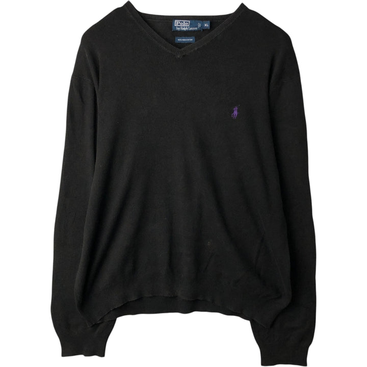 Ralph Lauren POLO by Ralph Lauren V-neck Pima cotton knit sweater, men's size XL Pima Cotton Charcoal Vintage Second Hand