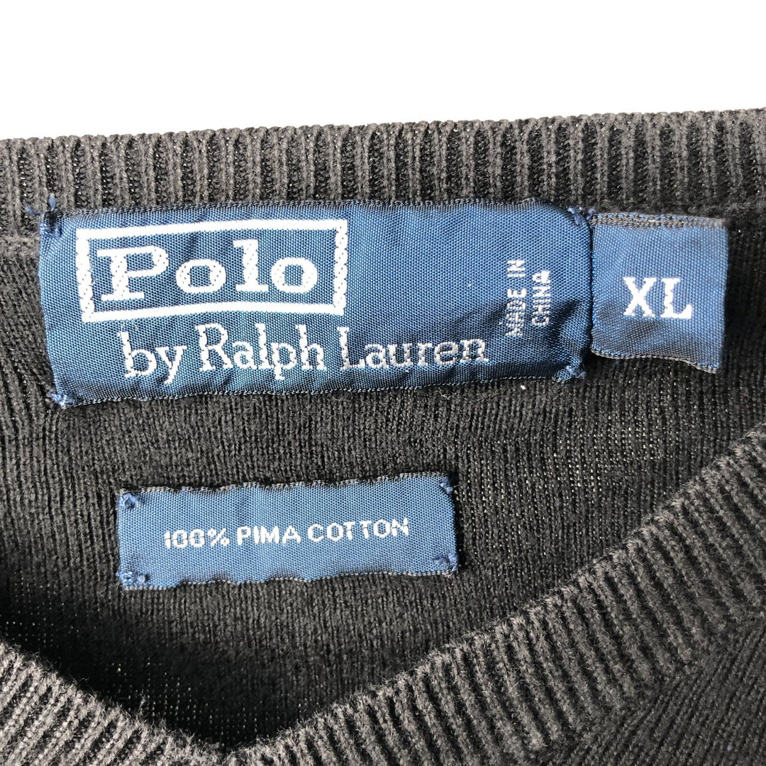 Ralph Lauren POLO by Ralph Lauren V-neck Pima cotton knit sweater, men's size XL Pima Cotton Charcoal Vintage Second Hand