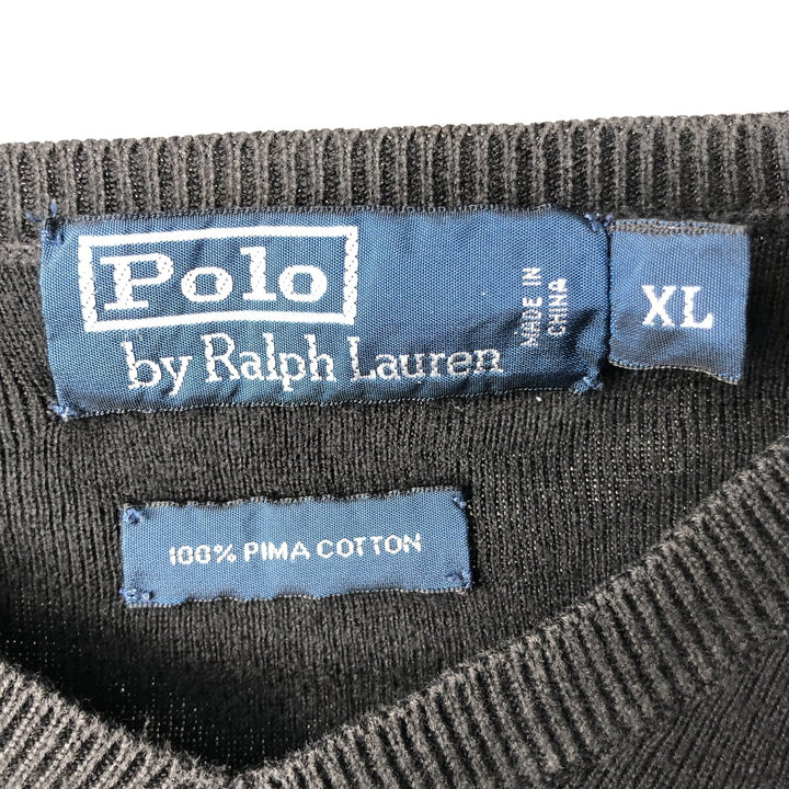 Ralph Lauren POLO by Ralph Lauren V-neck Pima cotton knit sweater, men's size XL Pima Cotton Charcoal Vintage Second Hand