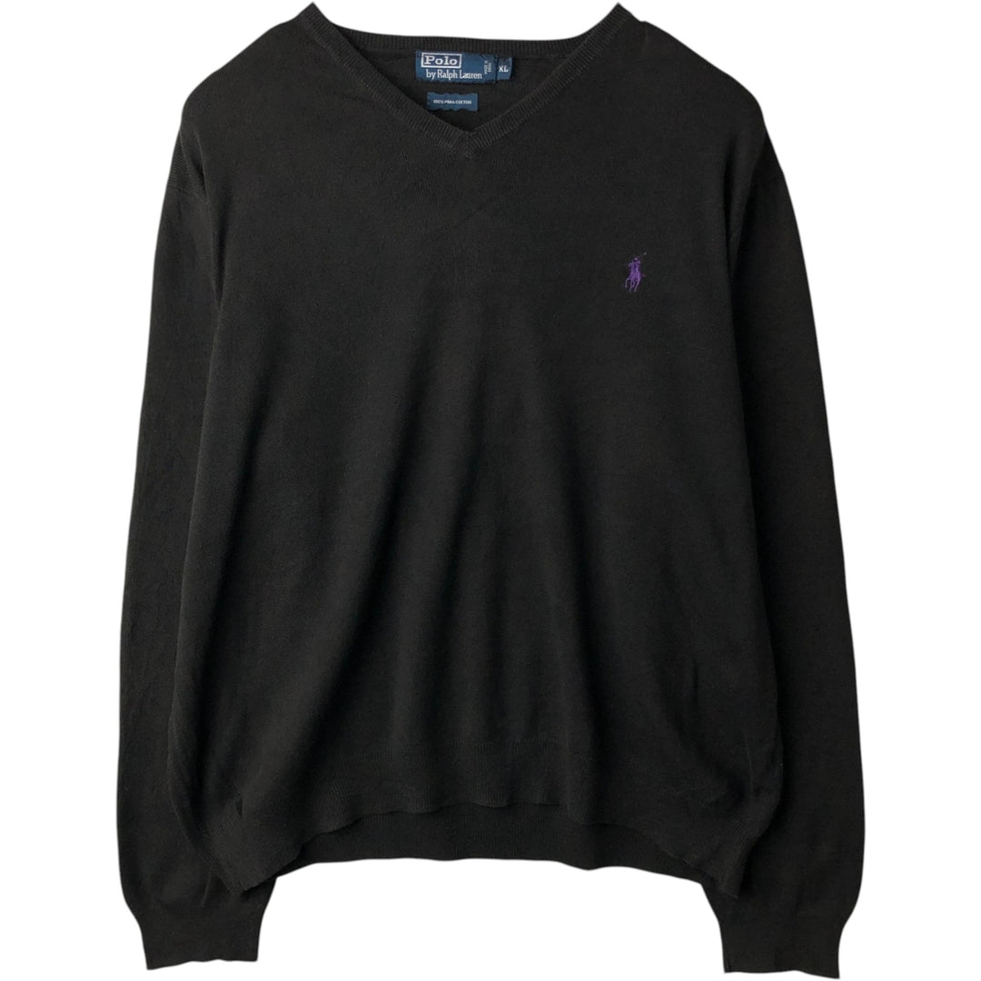 Ralph Lauren POLO by Ralph Lauren V-neck Pima cotton knit sweater, men's size XL Pima Cotton Charcoal Vintage Second Hand