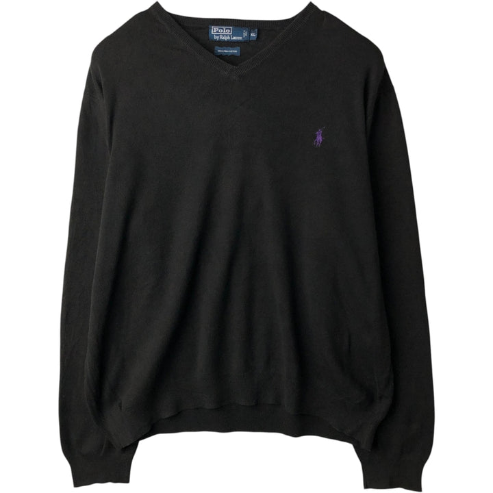 Ralph Lauren POLO by Ralph Lauren V-neck Pima cotton knit sweater, men's size XL Pima Cotton Charcoal Vintage Second Hand