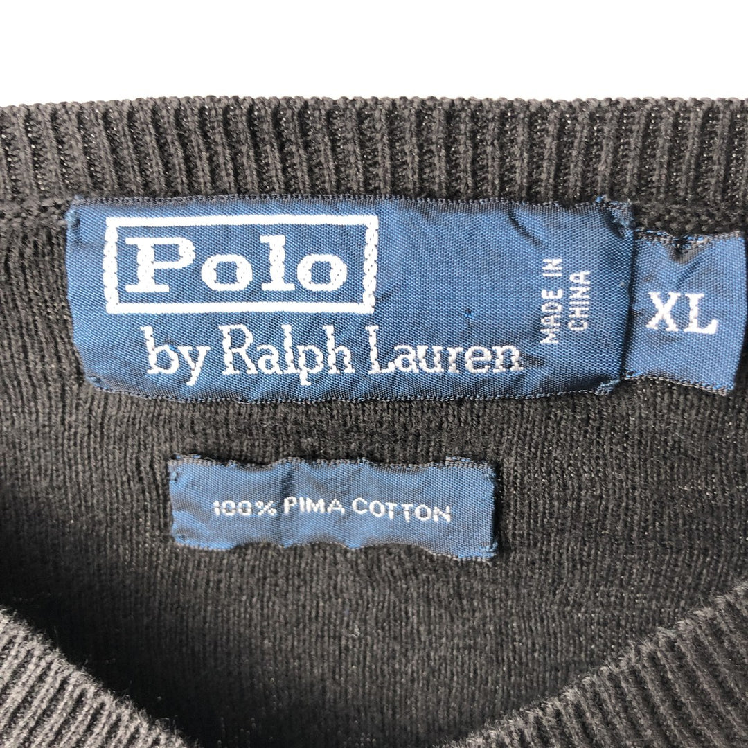 Ralph Lauren POLO by Ralph Lauren V-neck Pima cotton knit sweater, men's size XL Pima Cotton Charcoal Vintage Second Hand