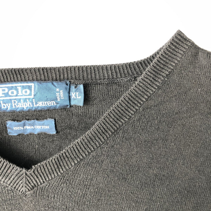 Ralph Lauren POLO by Ralph Lauren V-neck Pima cotton knit sweater, men's size XL Pima Cotton Charcoal Vintage Second Hand
