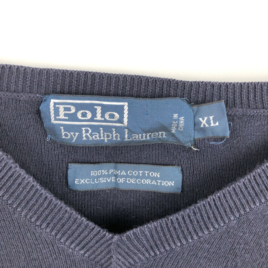 Ralph Lauren POLO by Ralph Lauren V-neck Pima cotton knit sweater, men's size XL Pima Cotton navy blue type Vintage Second Hand