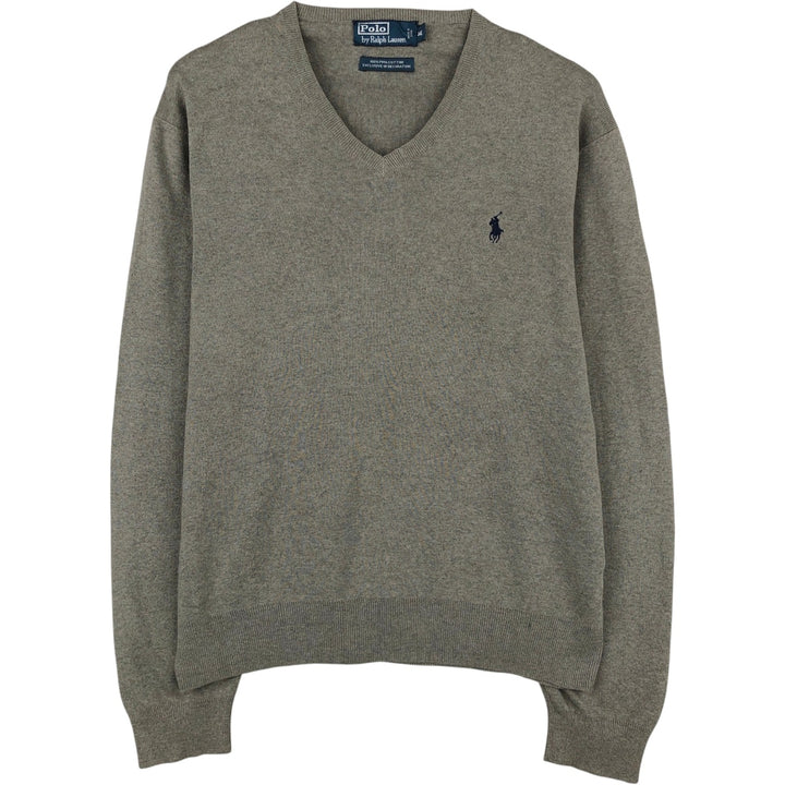 Ralph Lauren POLO by Ralph Lauren V-neck Pima cotton knit sweater, men's size M Pima Cotton gray type Vintage Second Hand